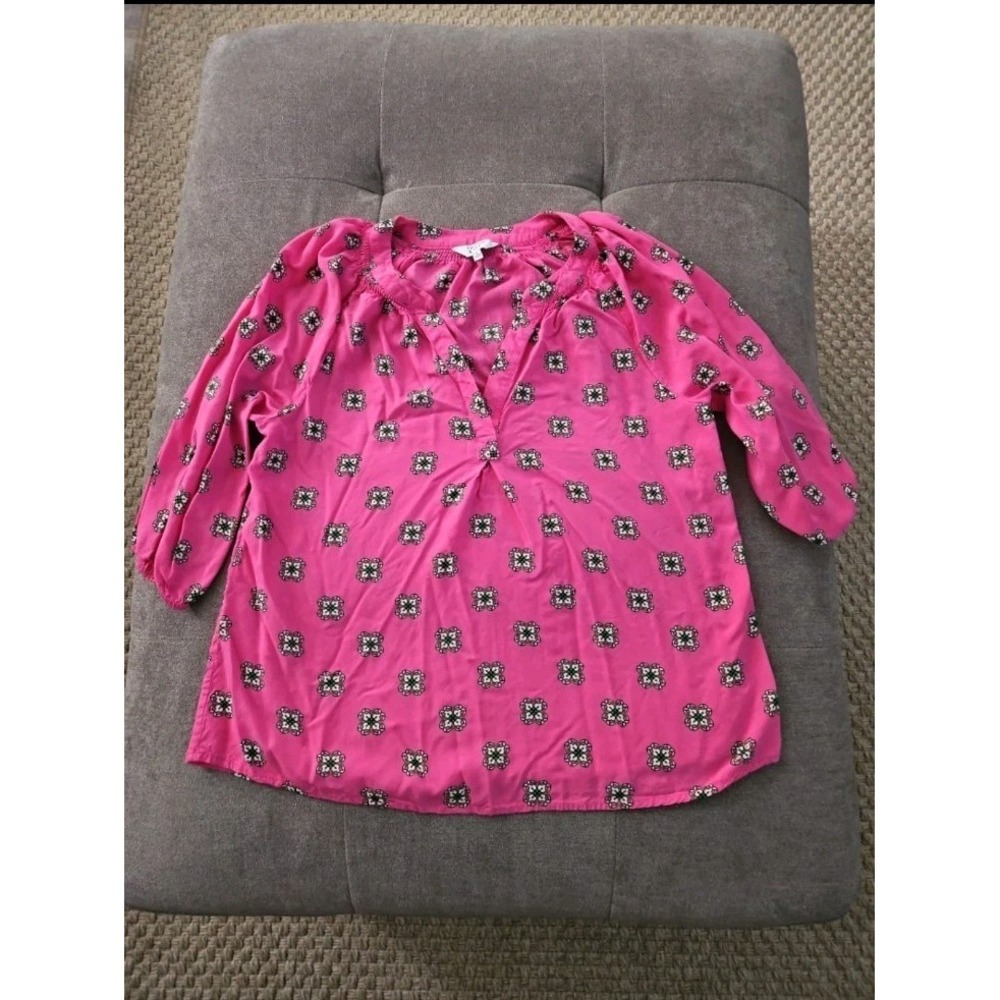 Crown & Ivy Women's Small Pink Medallion Print Blouse Boho Career Casual
